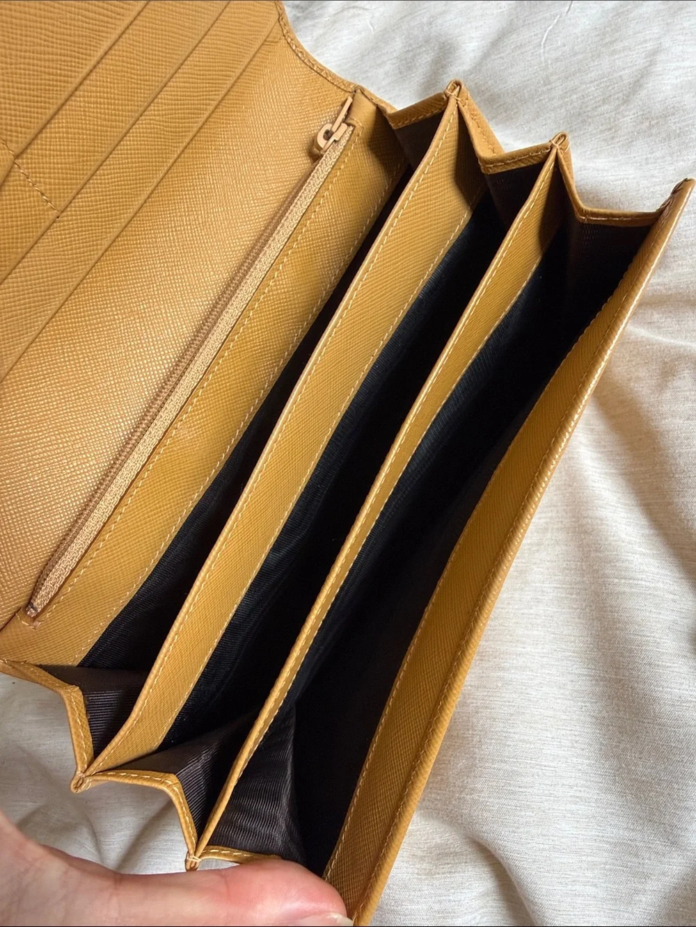 Prada Saffiano Leather Flap Wallet in Mustard Yellow